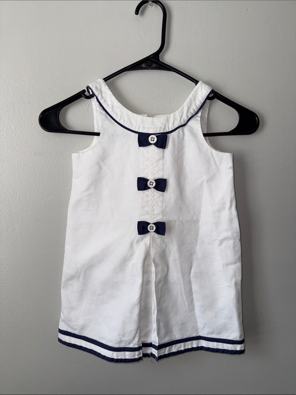 Janie and Jack Santorini Sunset Nautical White And Navy Bow dress
